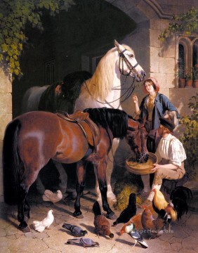 John Frederick Herring Sr Painting - Feeding The Arab Herring Snr John Frederick horse